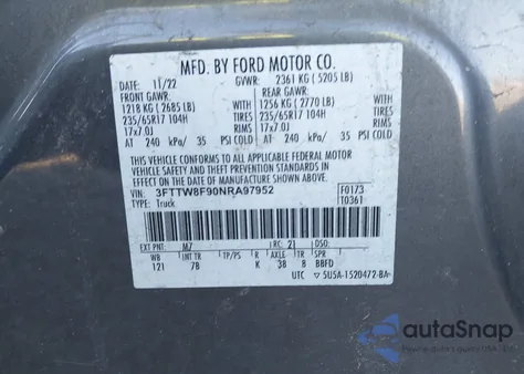 2022 Ford Maverick Xlt z USA, uszkodzony, nr VIN 3FTTW8F90NRA97952